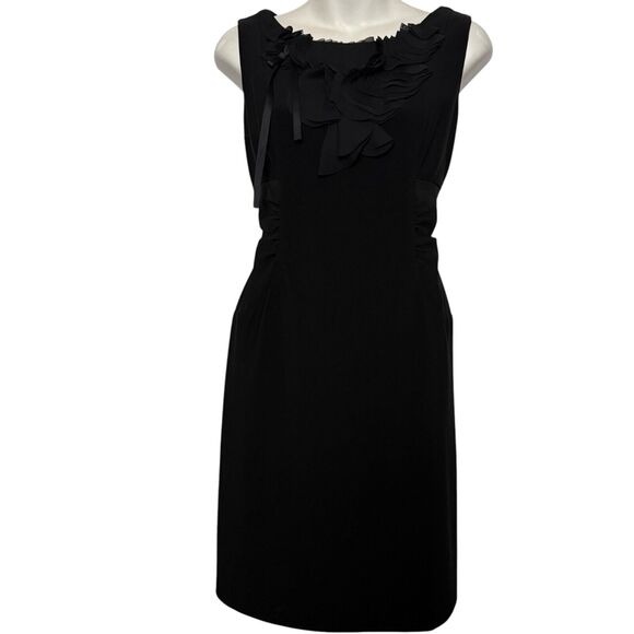 R&M Richards Petite Womens Black Ruffle 3D Stretch Sheath Whimsigoth Dress 8P - Picture 1 of 16